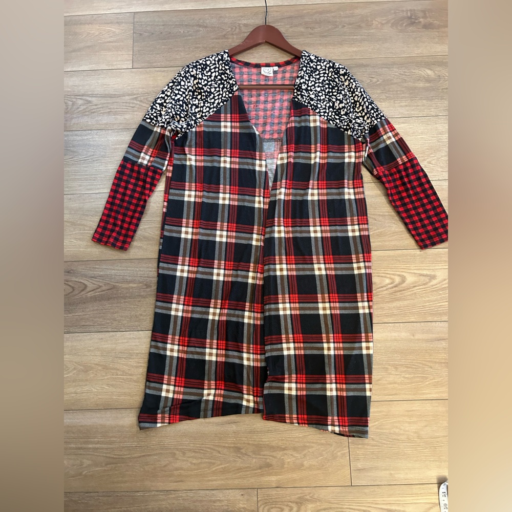 Grace & Emma Patchwork Plaid Duster Cardigan Wome… - image 1